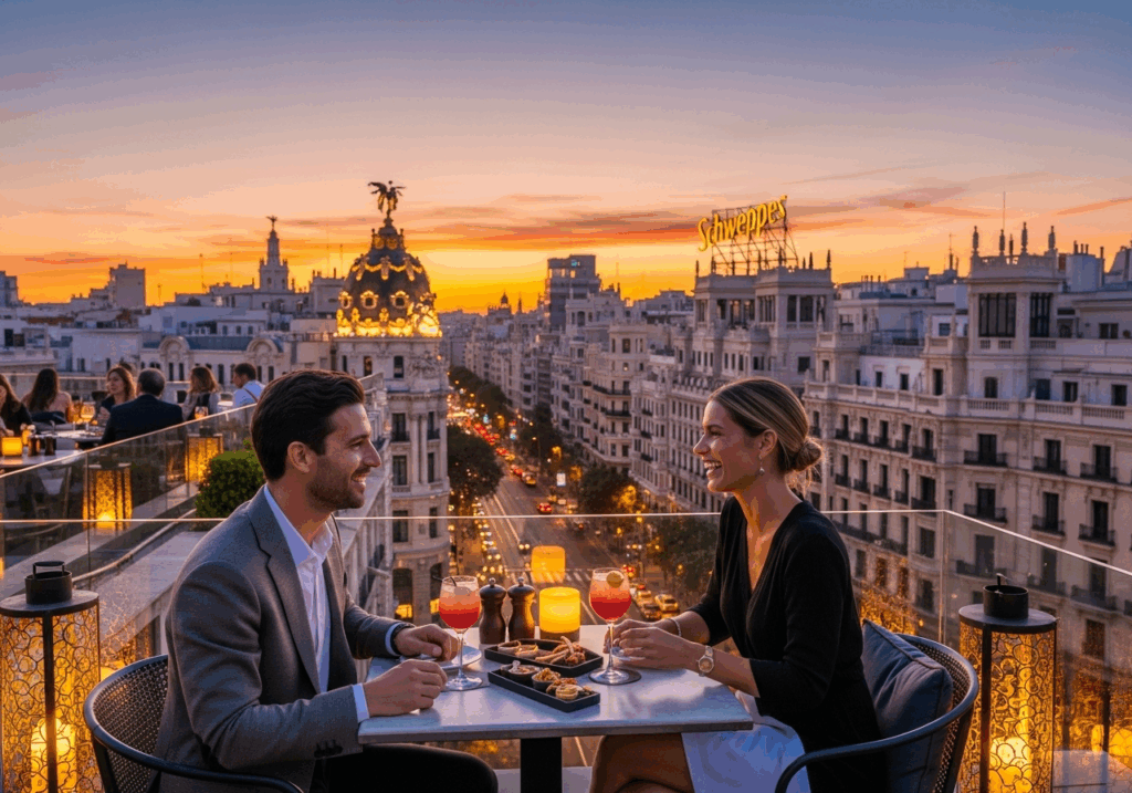 Rooftop con vistas a la Gran Vía, plan divertido para parejas en Madrid